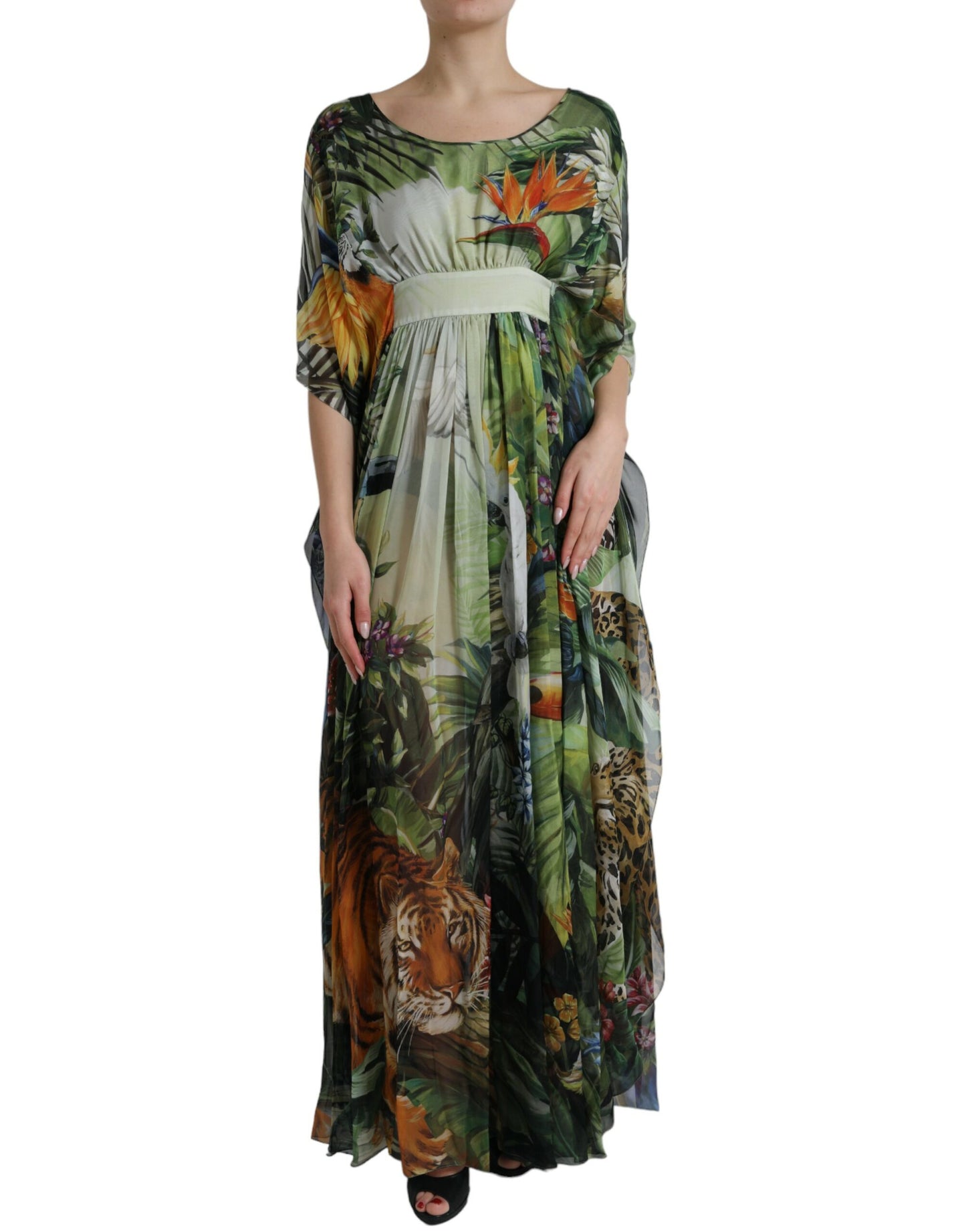  - Elegant Jungle Print Maxi Silk Dress