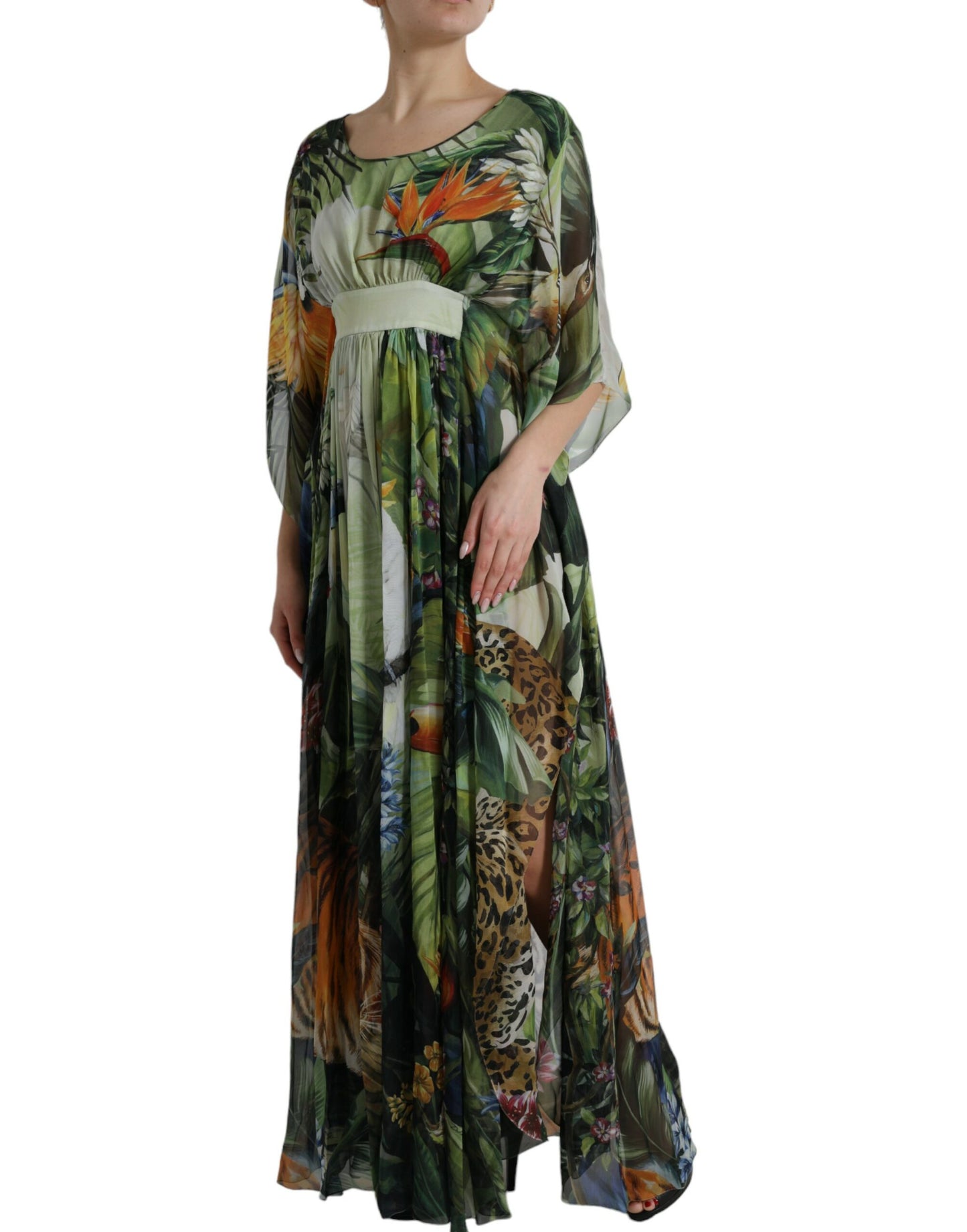  - Elegant Jungle Print Maxi Silk Dress