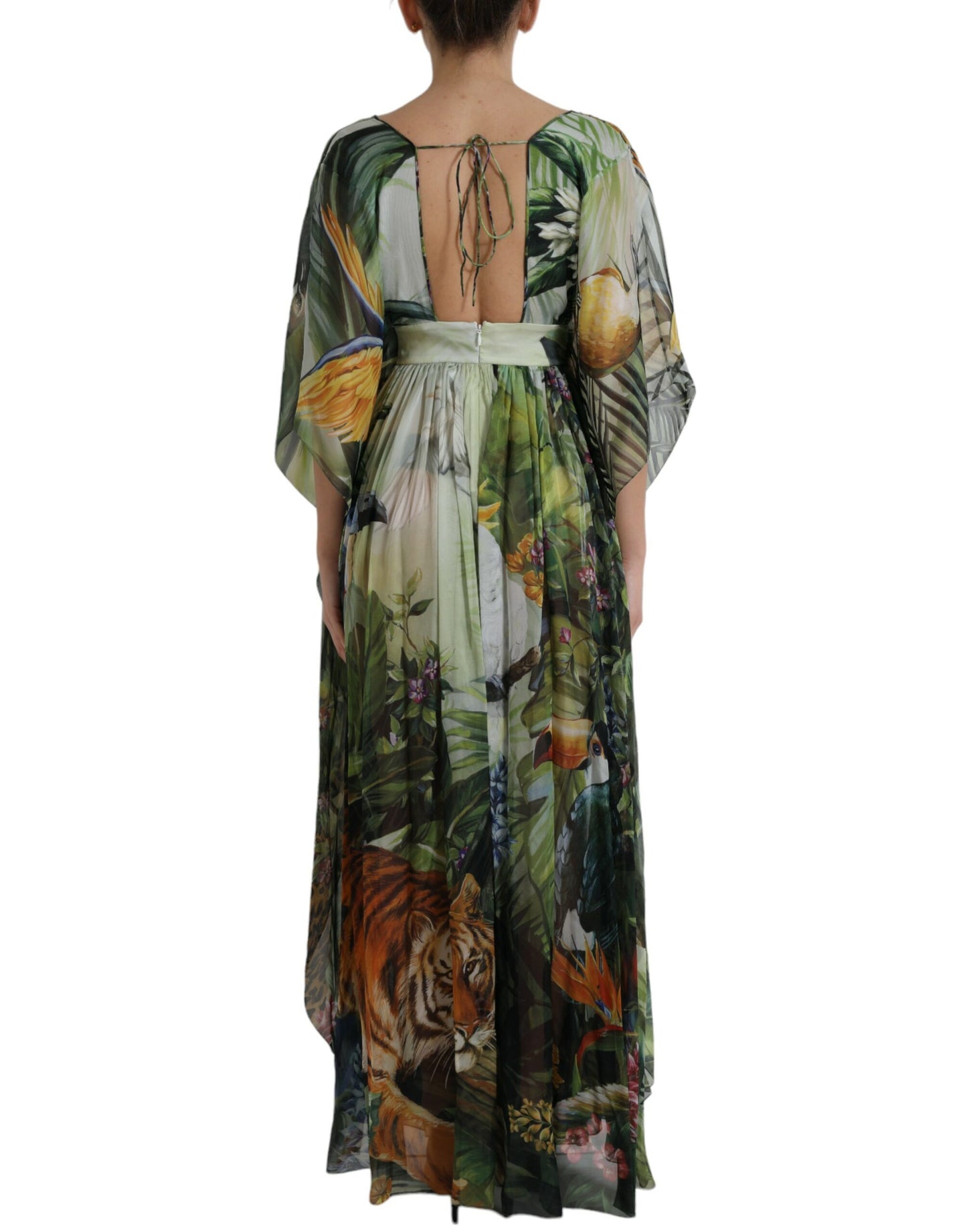  - Elegant Jungle Print Maxi Silk Dress