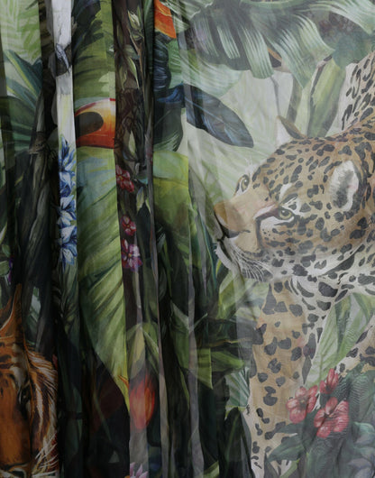  - Elegant Jungle Print Maxi Silk Dress