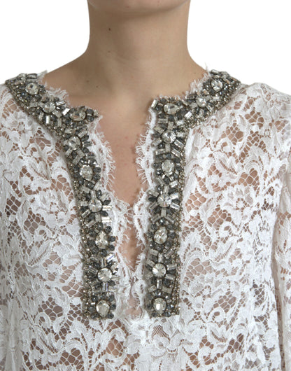  - Elegant White Shift Dress with Crystal Embellishment