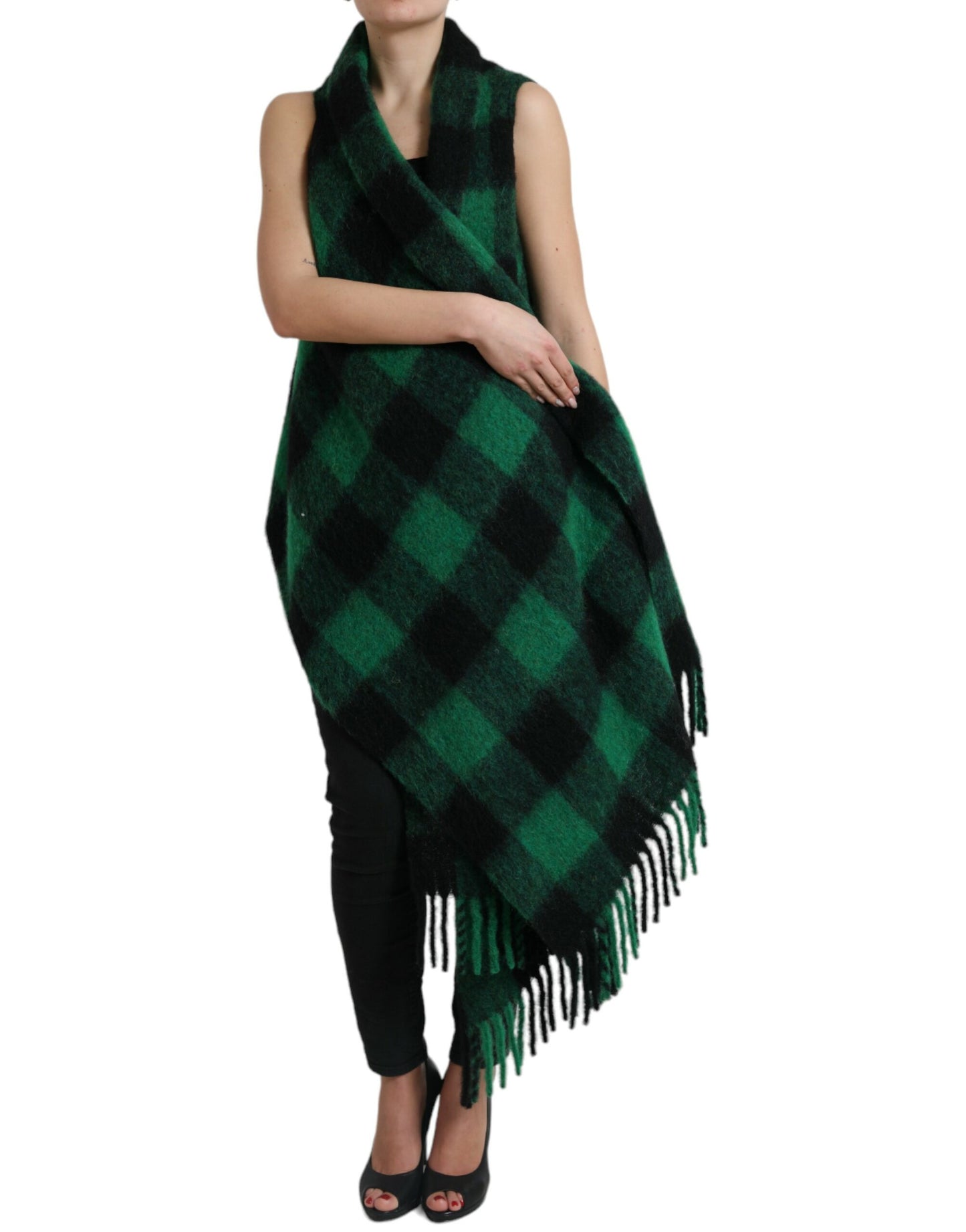  - Elegant Checkered Poncho Jacket