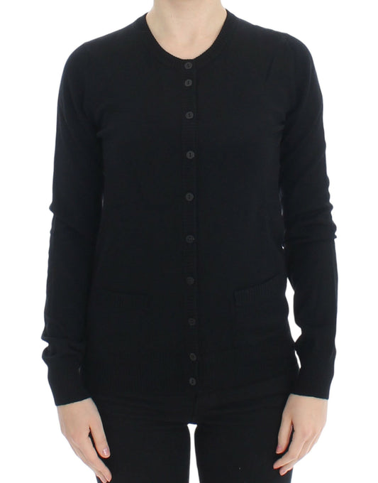  - Elegant Black Wool Cardigan Sweater