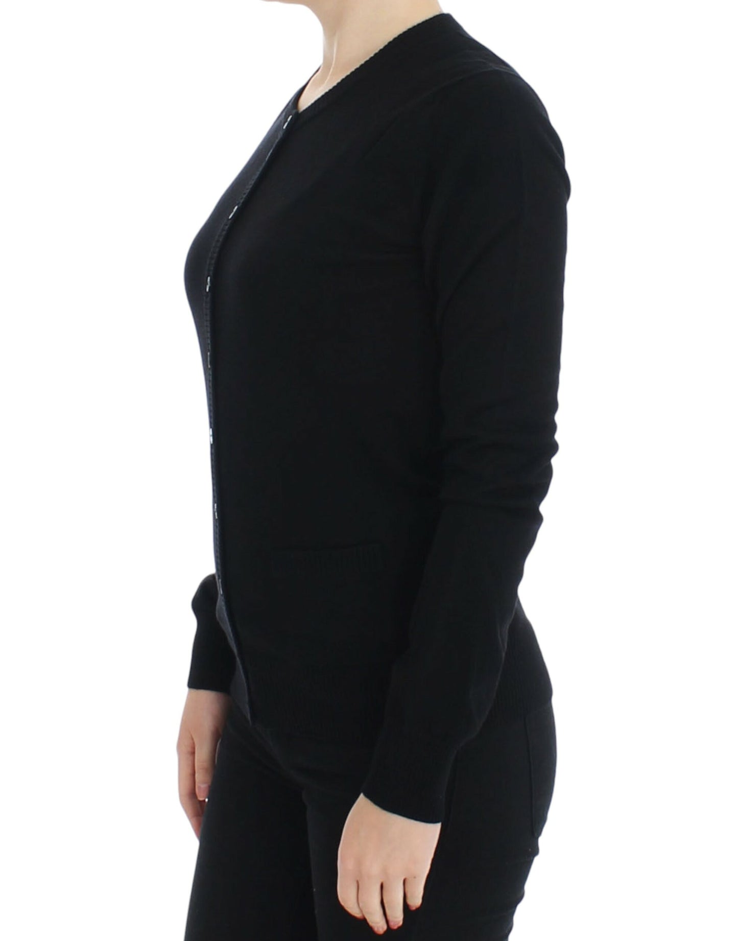  - Elegant Black Wool Cardigan Sweater