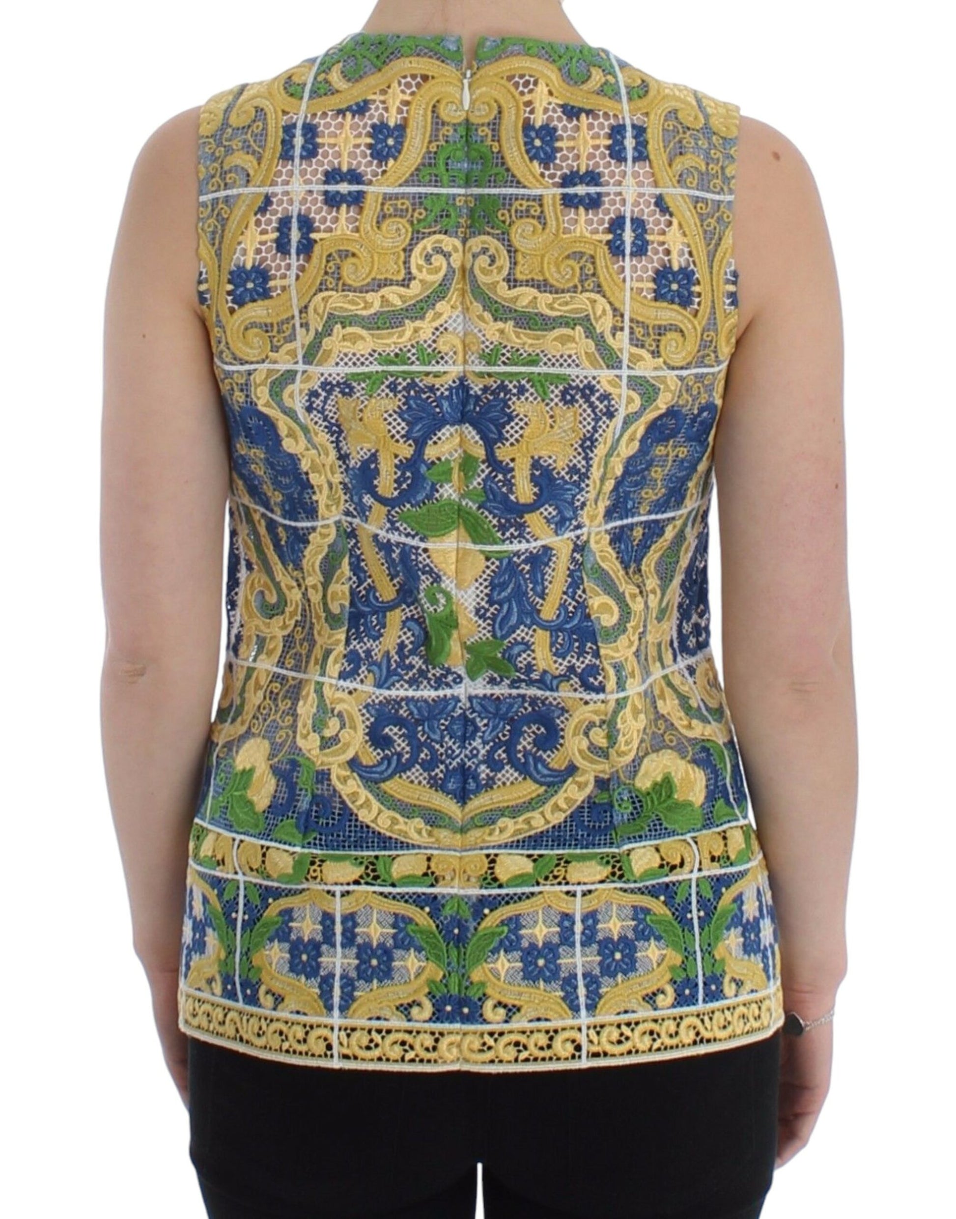 Dolce & Gabbana Majolica Embroidered Sleeveless Elegance Tank Top
