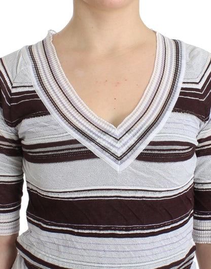  - Striped V-Neck Knit Top with Lace Hem