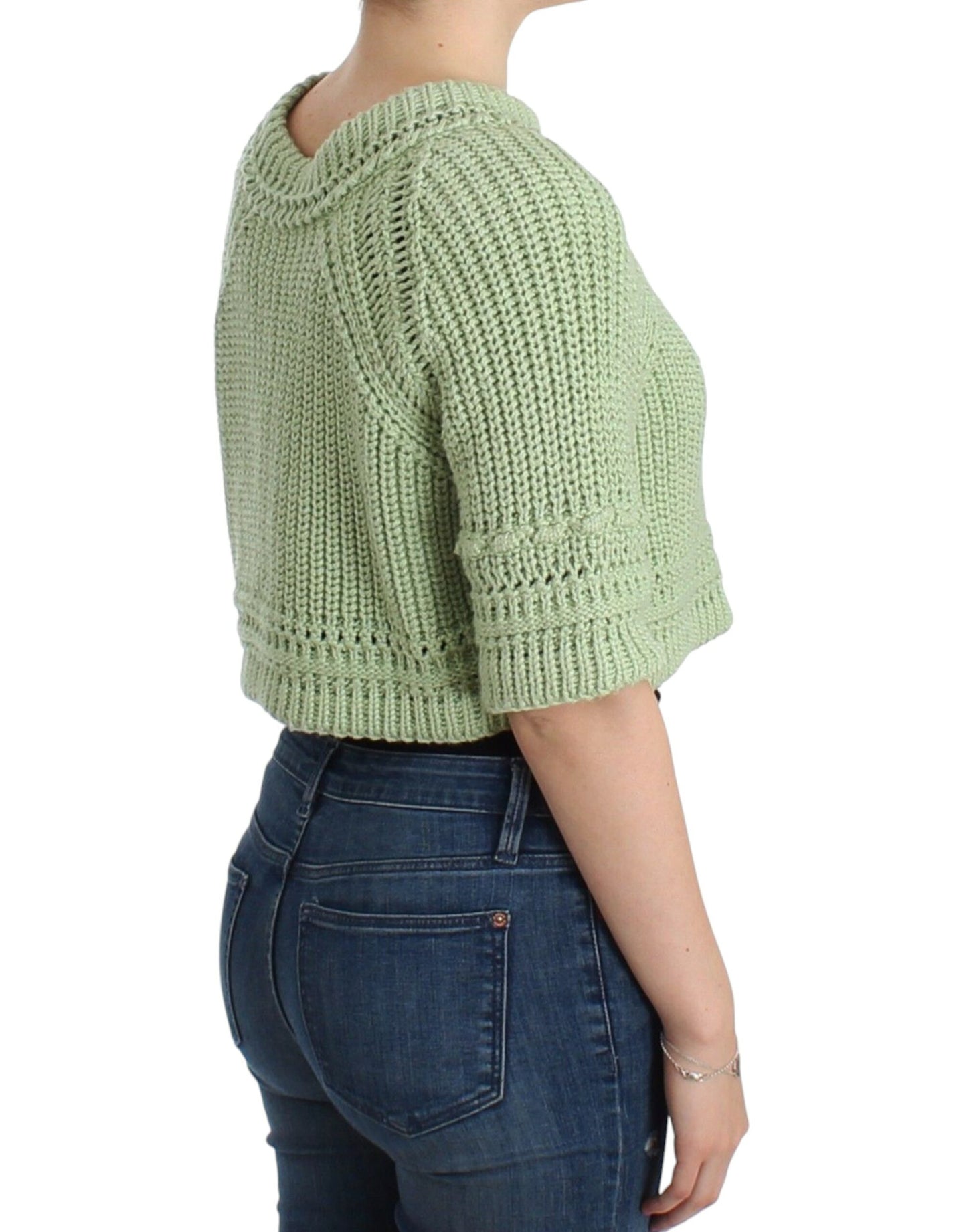  - Chic Green Cropped Cotton Sweater