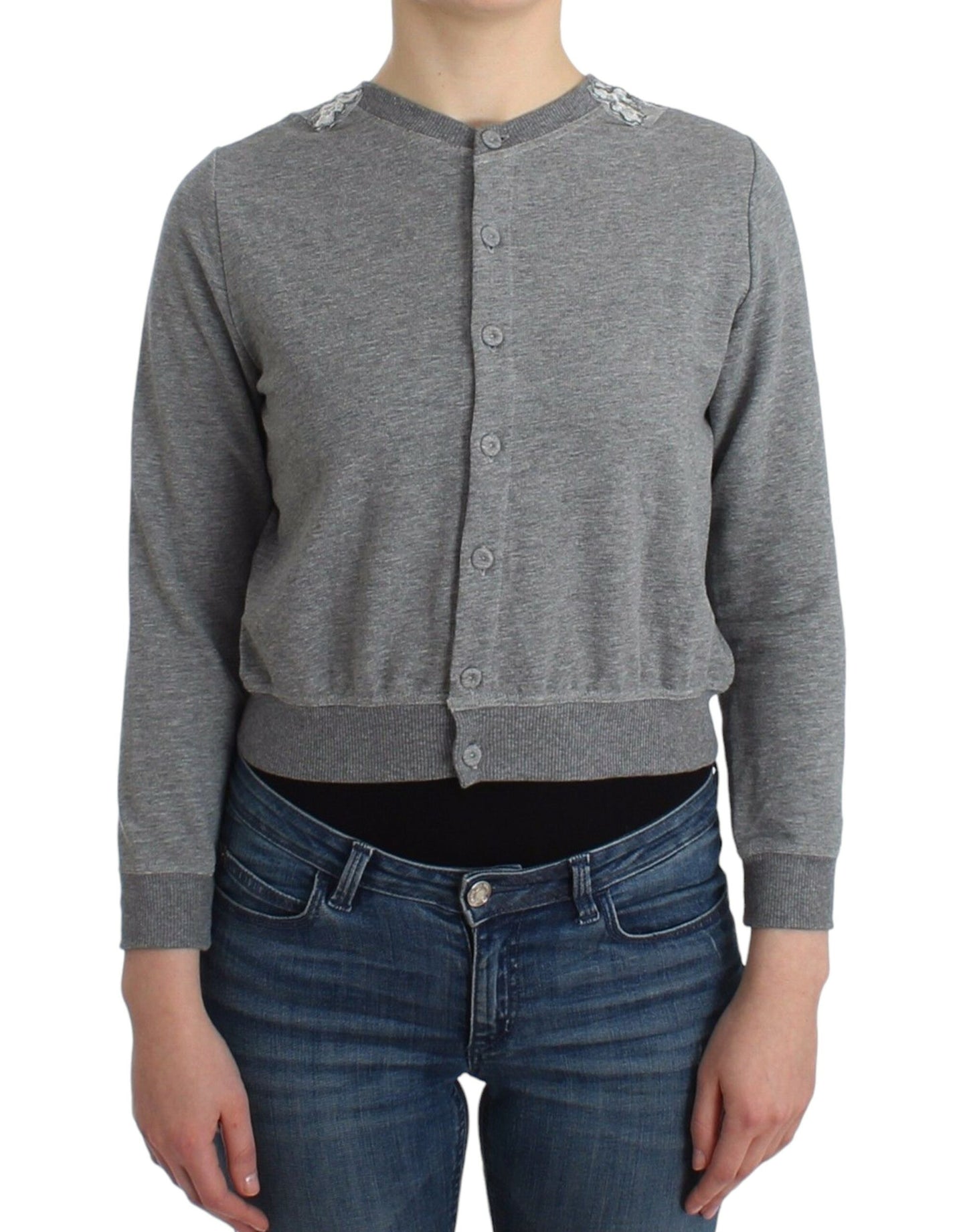  - Chic Gray Cotton Blend Short Cardigan