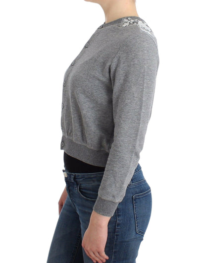  - Chic Gray Cotton Blend Short Cardigan