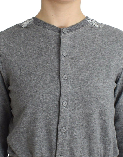  - Chic Gray Cotton Blend Short Cardigan