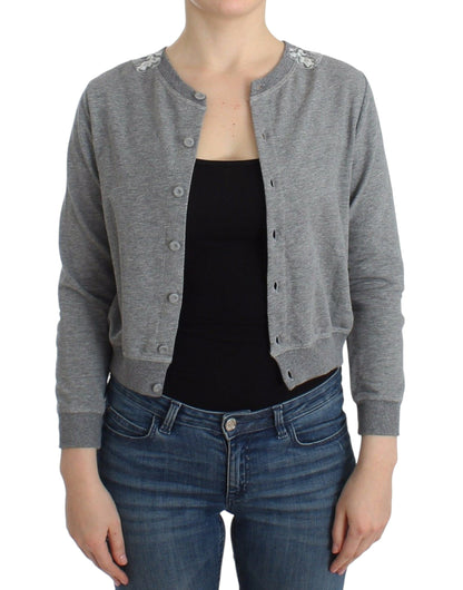  - Chic Gray Cotton Blend Short Cardigan