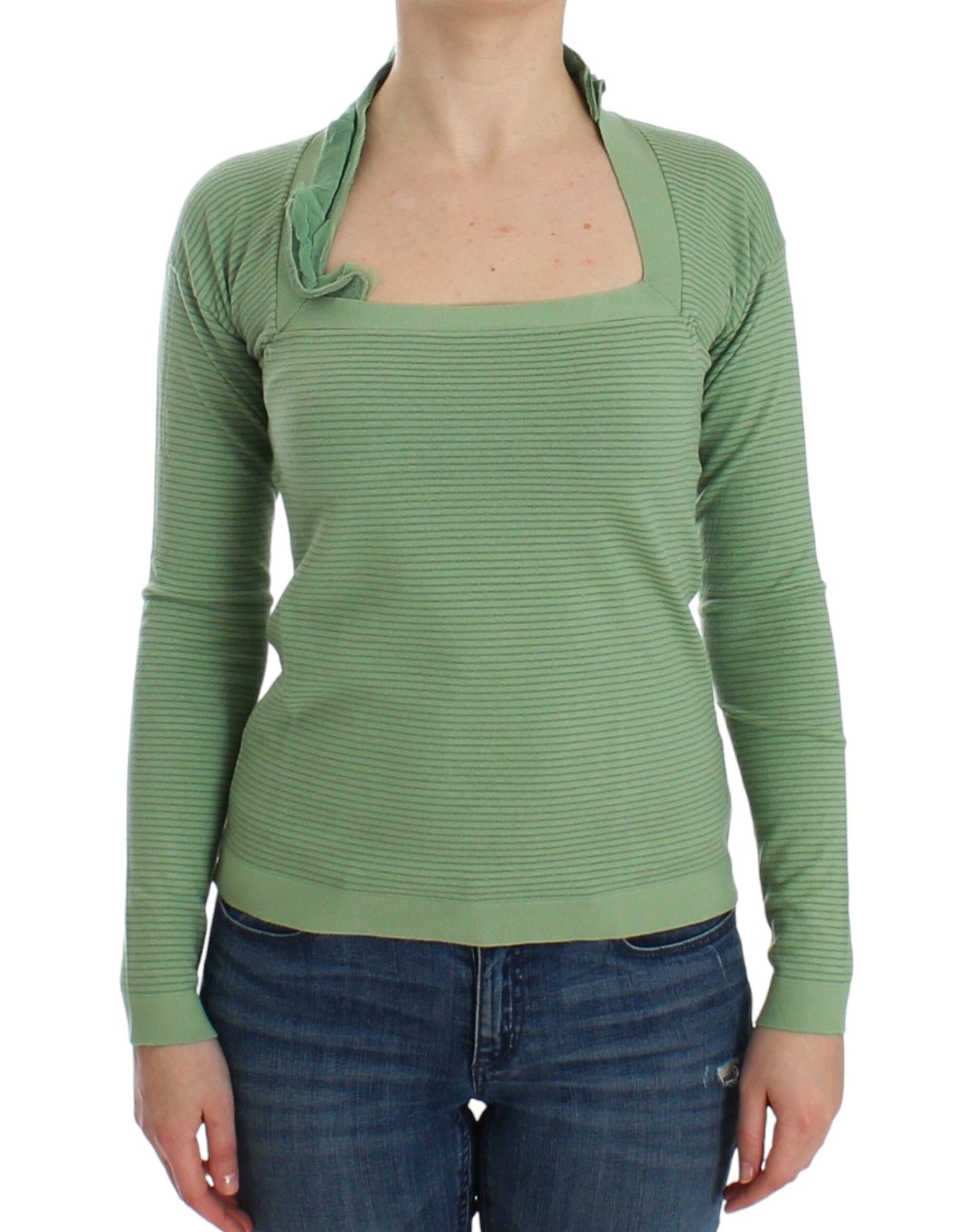  - Elegant Green Striped Wool Blend Sweater