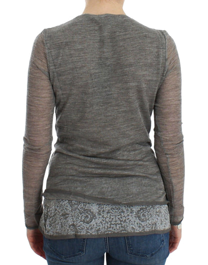  - Elegant Gray Wool Blend Deep V-neck Sweater