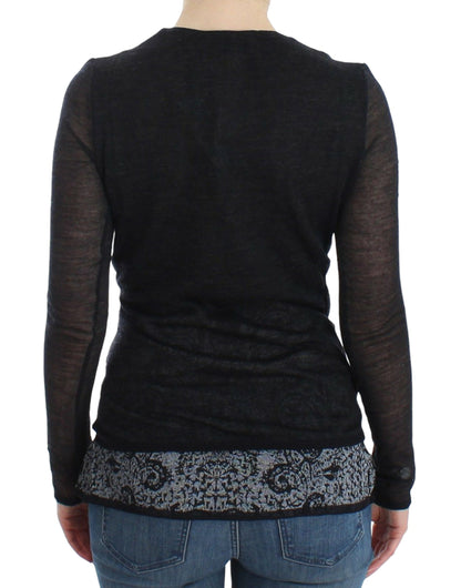  - Deep V-neck Black Wool Blend Sweater