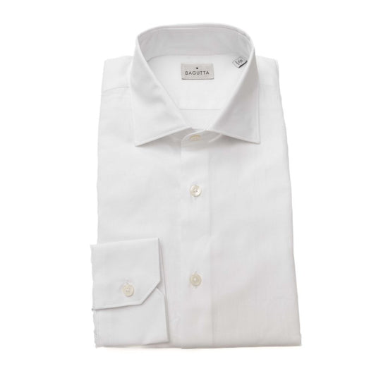  - Elegant White Cotton French Collar Shirt