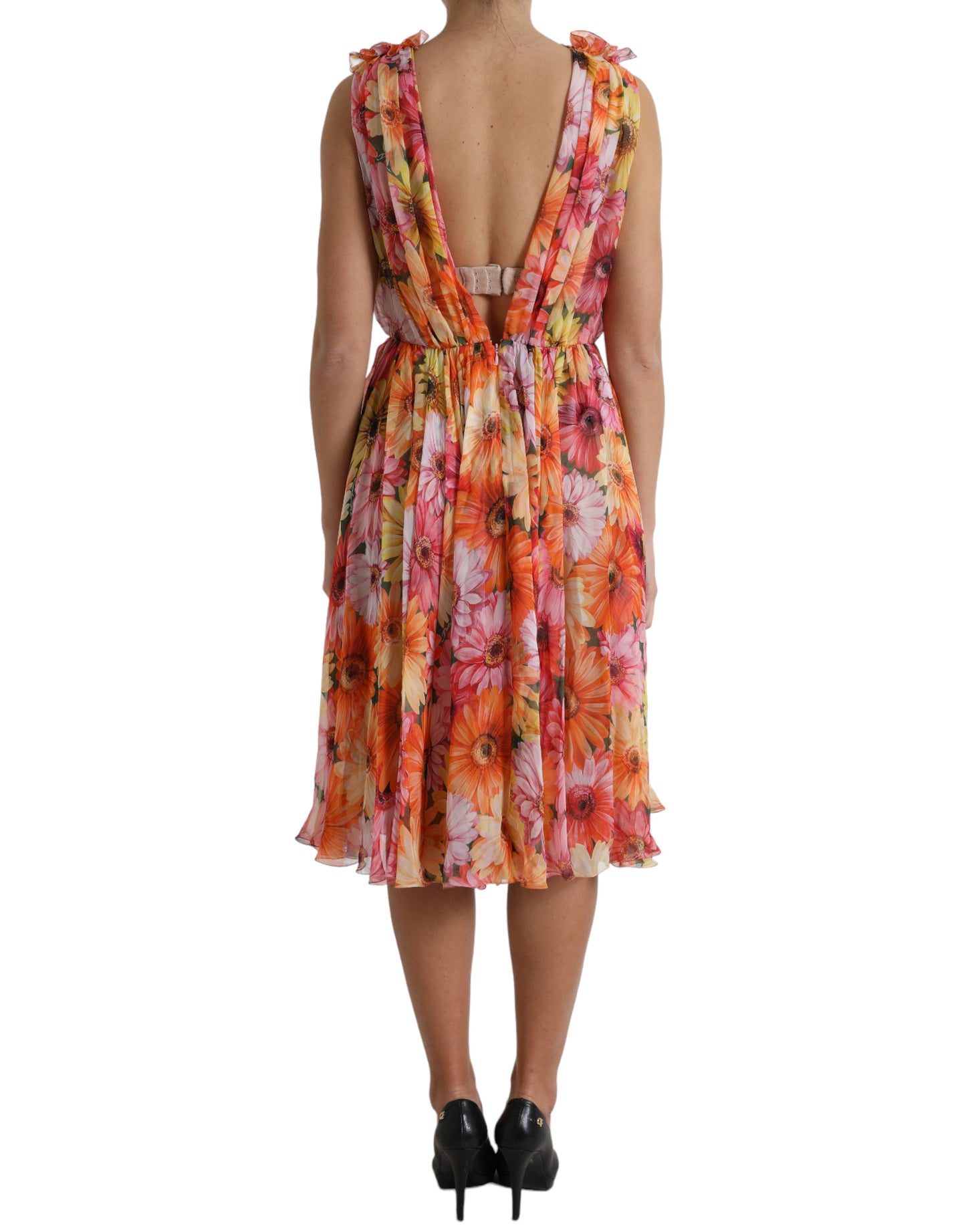  - Elegant Floral Silk Midi Dress with V-Neck