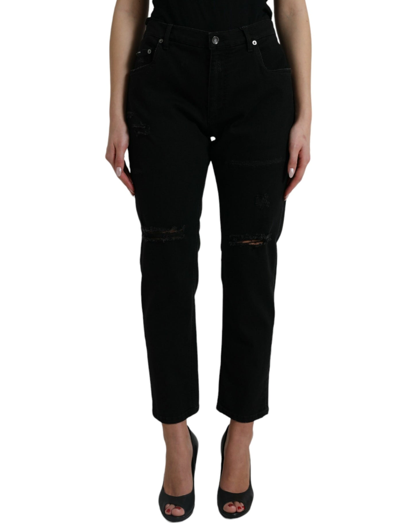  - Elegant High Waist Black Stretch Jeans