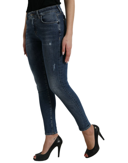  - Elegant Mid Waist Stretch Jeans in Blue