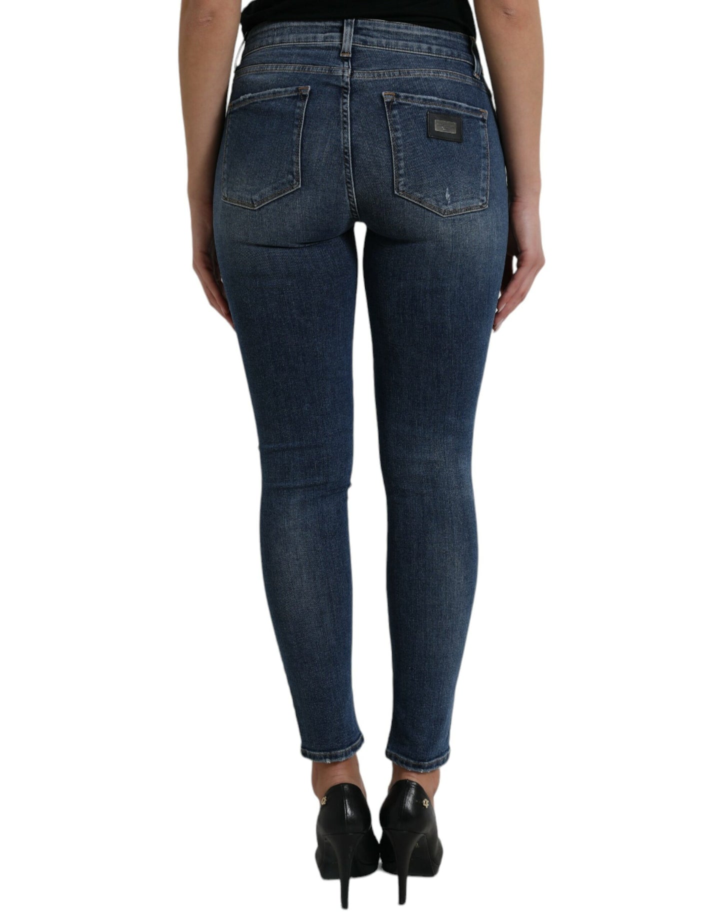  - Elegant Mid Waist Stretch Jeans in Blue