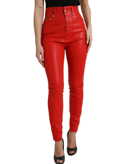  - Elegant High-Waist Stretch Denim in Red