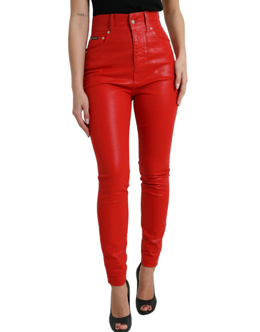  - Elegant High-Waist Stretch Denim in Red