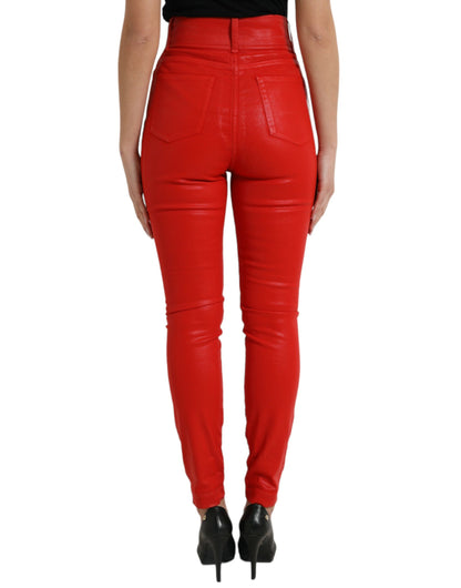  - Elegant High-Waist Stretch Denim in Red