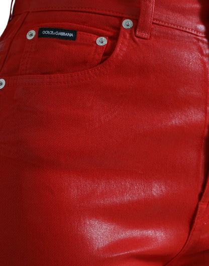  - Elegant High-Waist Stretch Denim in Red