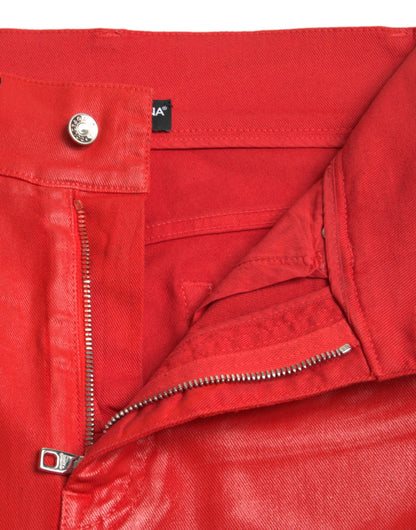  - Elegant High-Waist Stretch Denim in Red