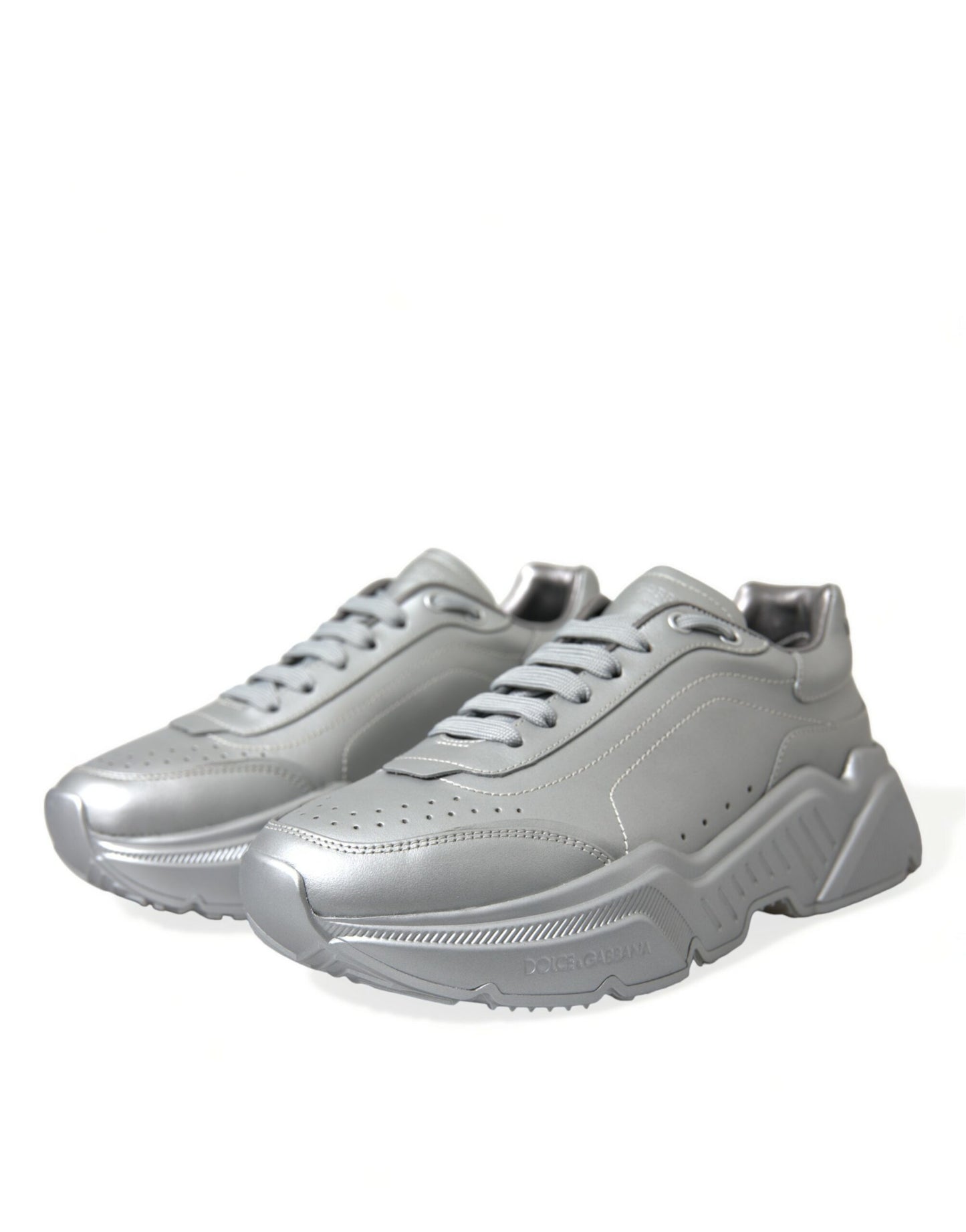  - Elegant Silver Calfskin Leather Sneakers