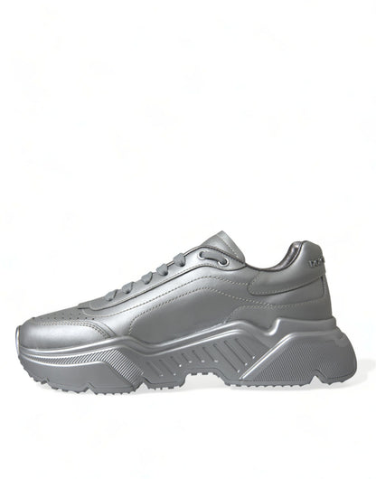  - Elegant Silver Calfskin Leather Sneakers