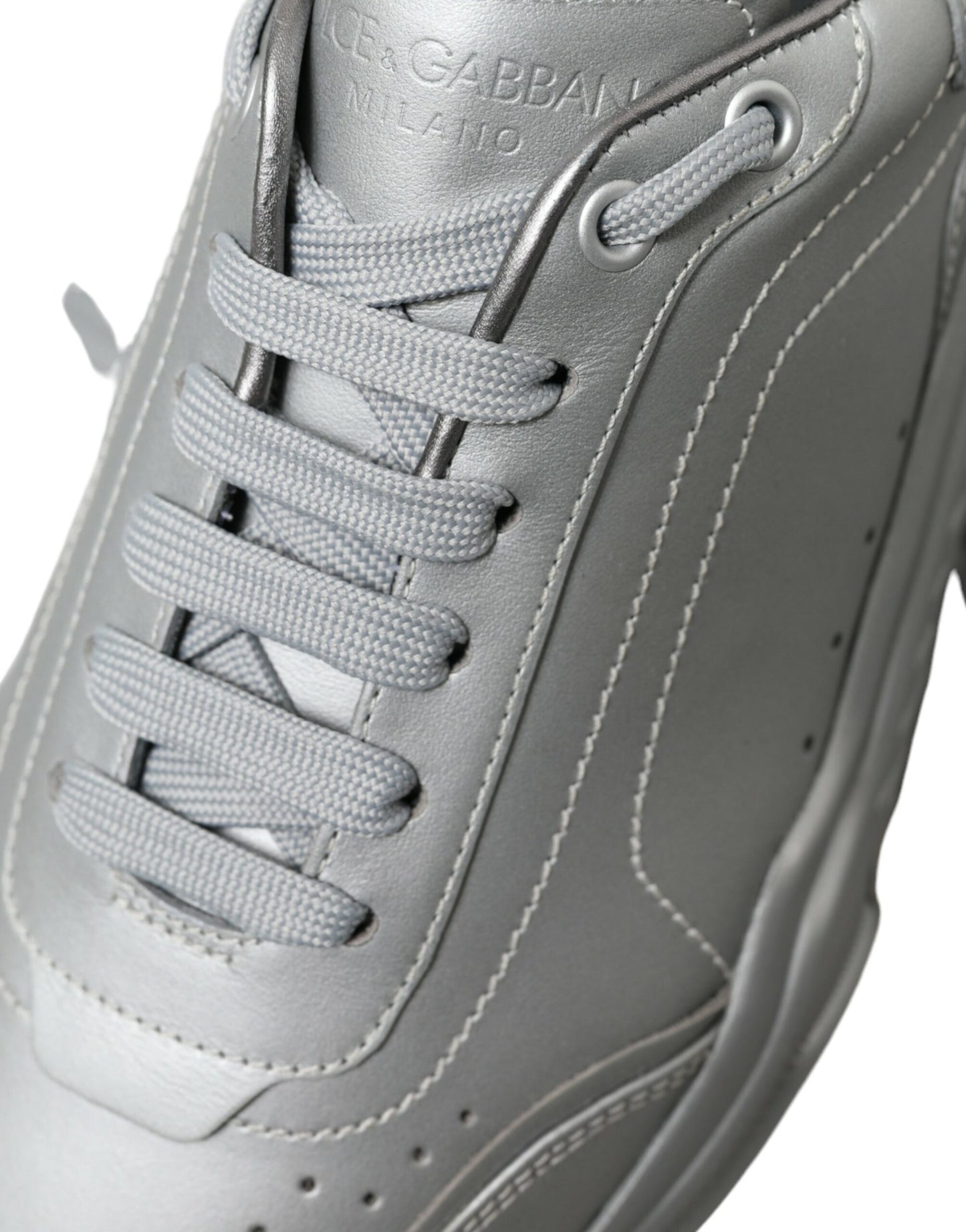  - Elegant Silver Calfskin Leather Sneakers