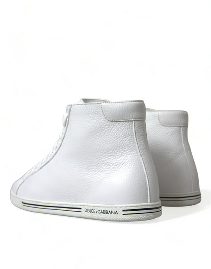  - Elegant White Leather High Top Sneakers