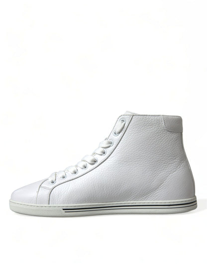  - Elegant White Leather High Top Sneakers