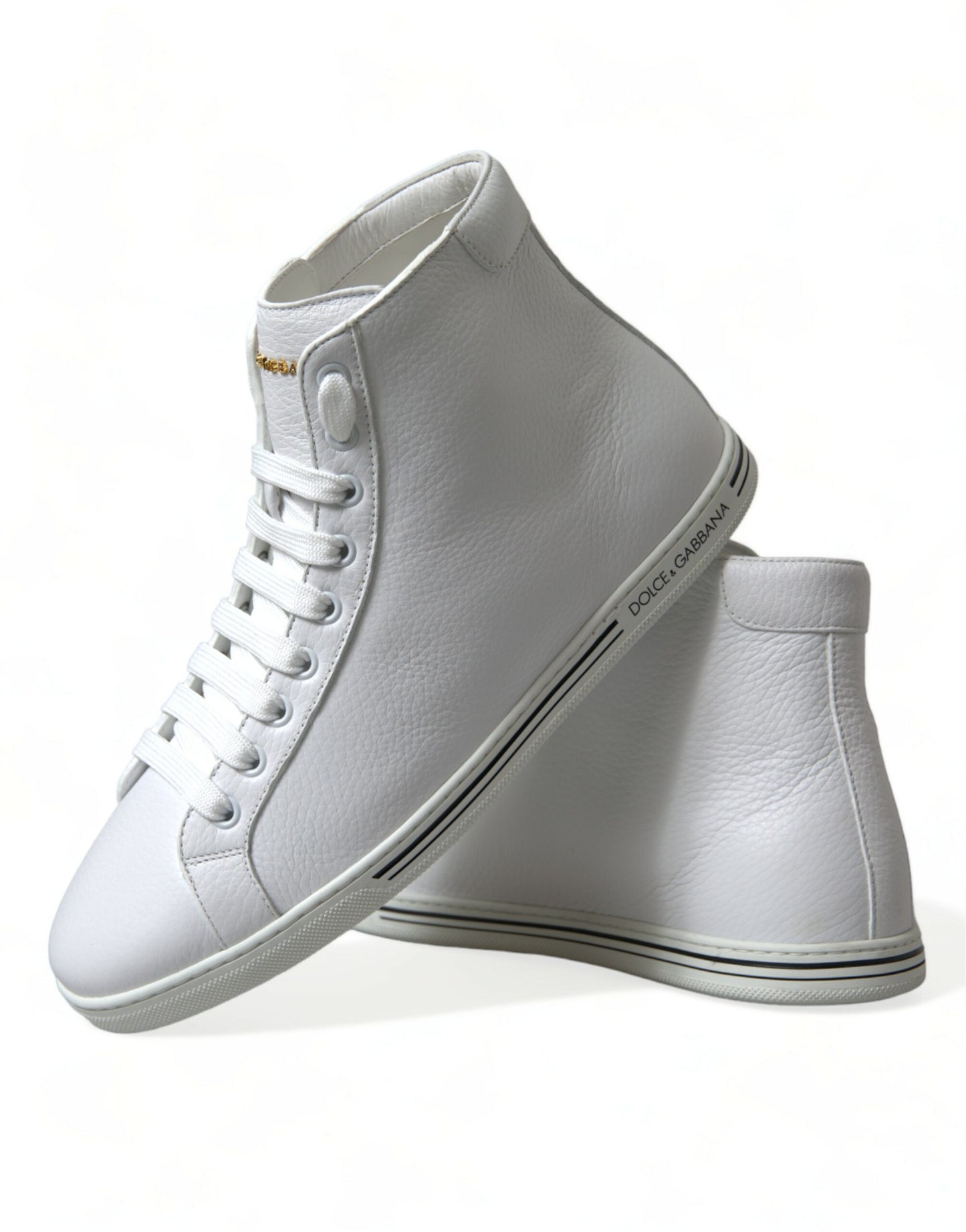  - Elegant White Leather High Top Sneakers