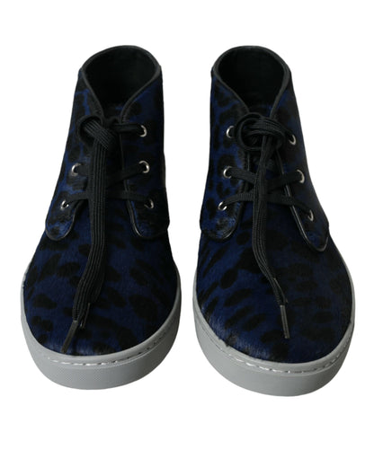  - Chic Blue Leopard Print Mid-Top Sneakers