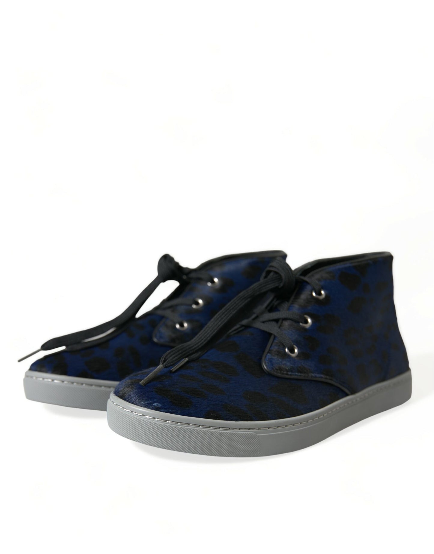  - Chic Blue Leopard Print Mid-Top Sneakers