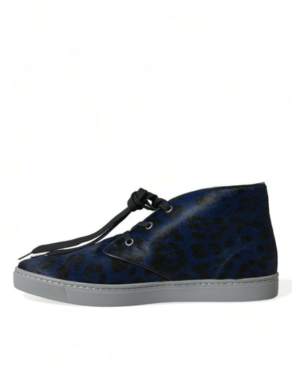  - Chic Blue Leopard Print Mid-Top Sneakers