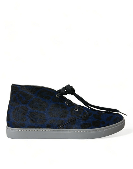  - Chic Blue Leopard Print Mid-Top Sneakers