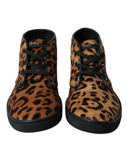  - Elegant Leopard Print Mid-Top Sneakers