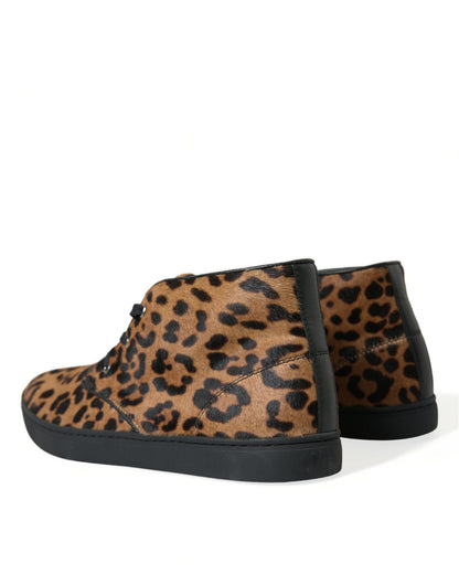  - Elegant Leopard Print Mid-Top Sneakers