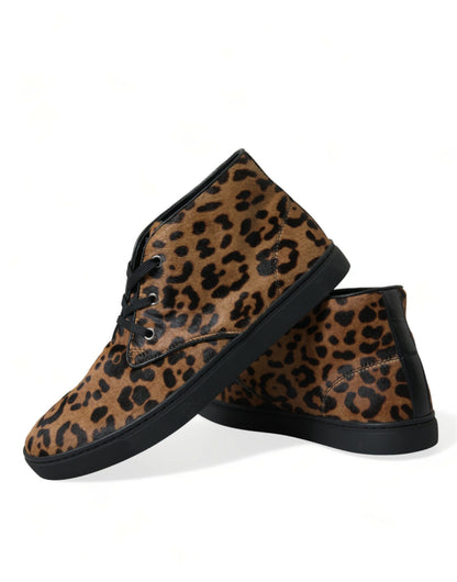  - Elegant Leopard Print Mid-Top Sneakers