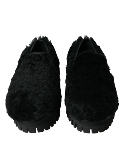  - Elegant Black Fur Slip On Loafers for Men