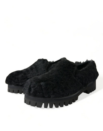  - Elegant Black Fur Slip On Loafers for Men