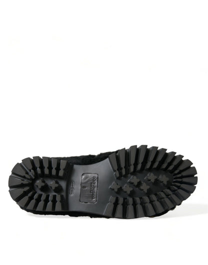  - Elegant Black Fur Slip On Loafers for Men