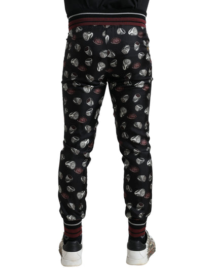  - Elegant Silk Jogging Trousers with Ring Print