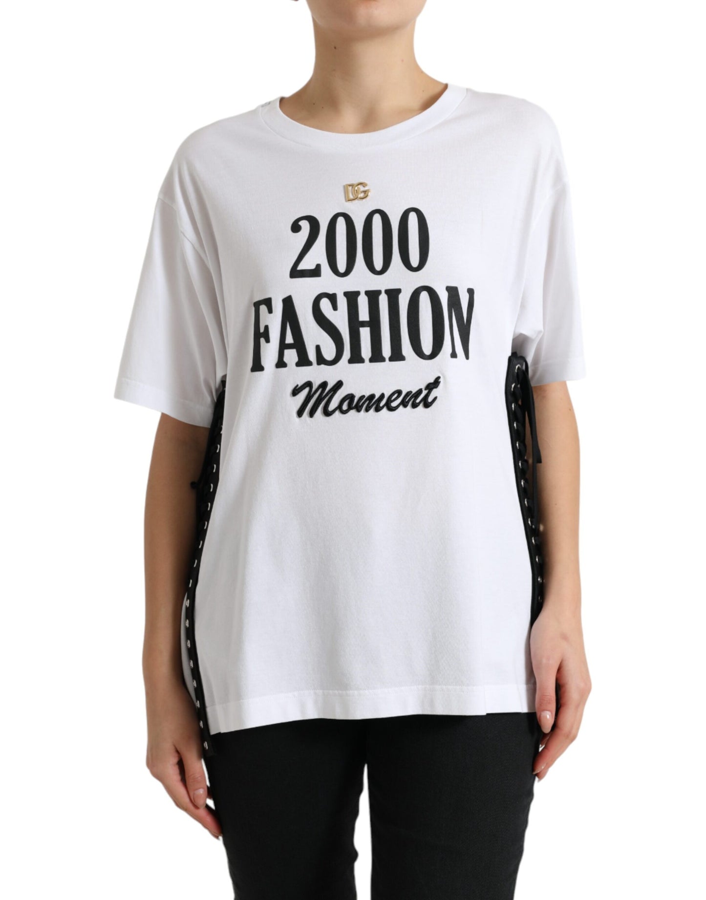 Elegant White Lace-Up Cotton Tee - The Luxe Alliance