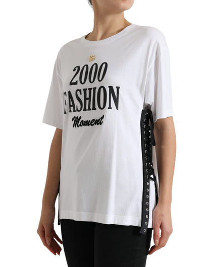 Elegant White Lace-Up Cotton Tee - The Luxe Alliance