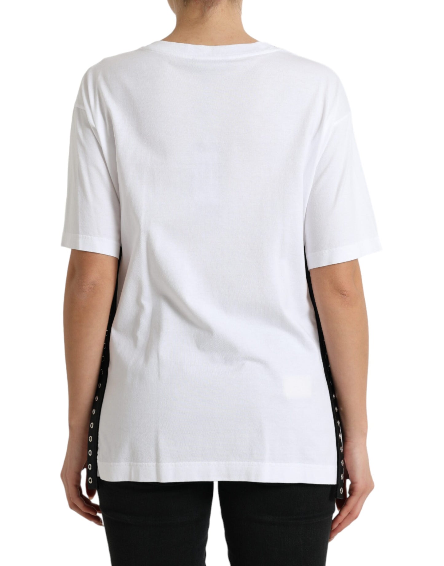 Elegant White Lace-Up Cotton Tee - The Luxe Alliance