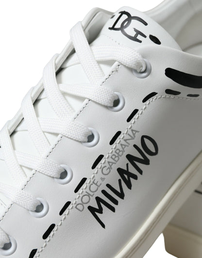  - Elegant White Calfskin Leather Sneakers