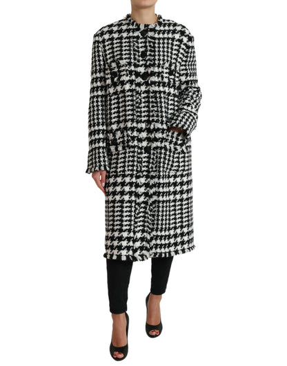  - Elegant Houndstooth Long Trench Coat